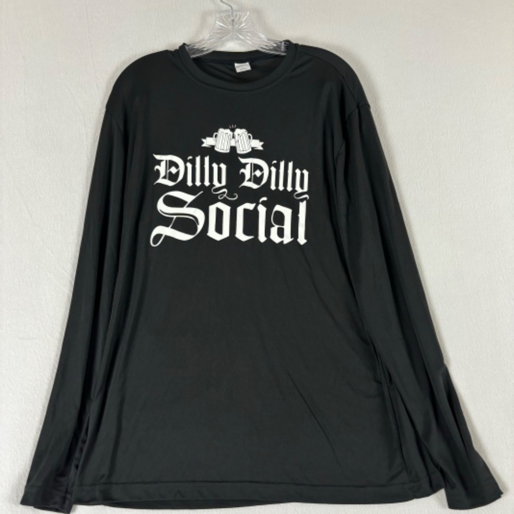 Sport Tek Shirt Black Dilly Dilly Social, Dry/Cool, Long Sleeve Size L